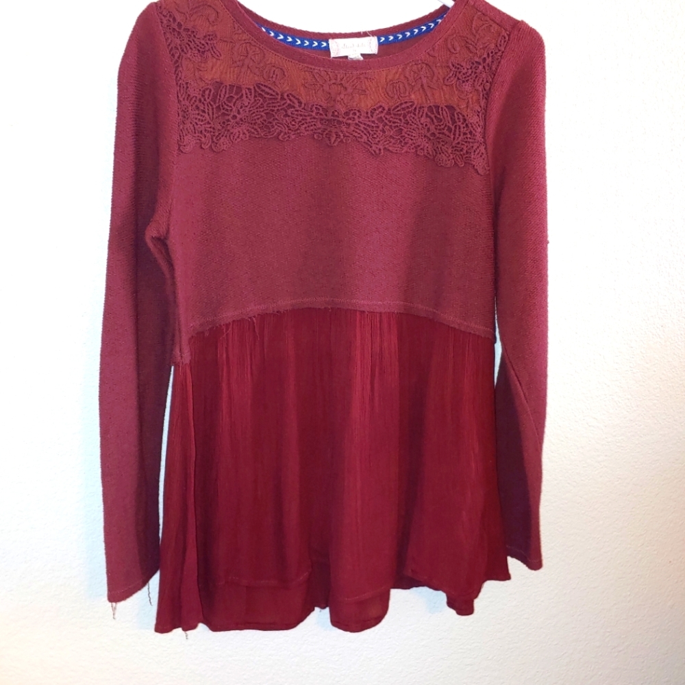 Altar'd State boho mixed fabrics blouse lace med